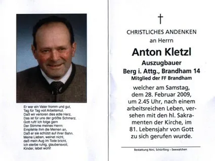 Begräbnis von Herrn Kletzl